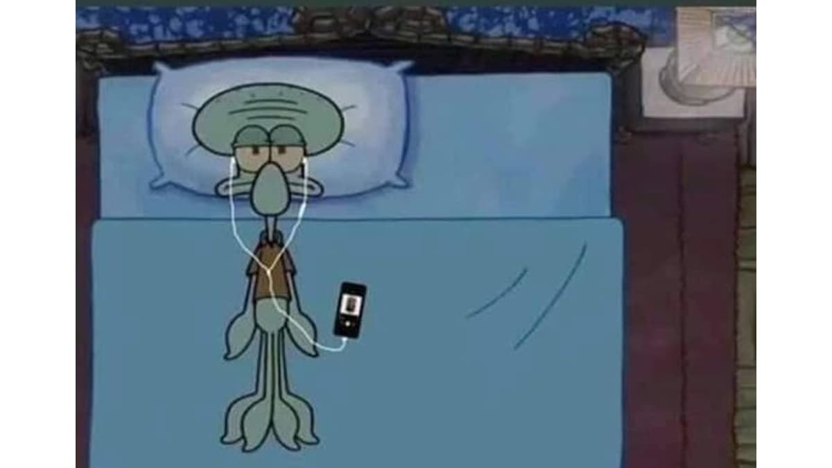 Squidward Listening To Music In Bed meme template - Squidward Listening To Music