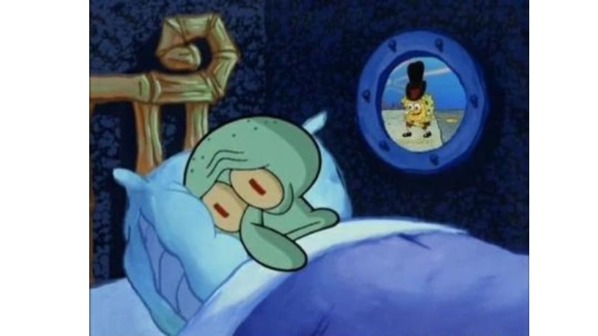 Squidward Trying to Sleep meme template - Squidward Trying to Sleep