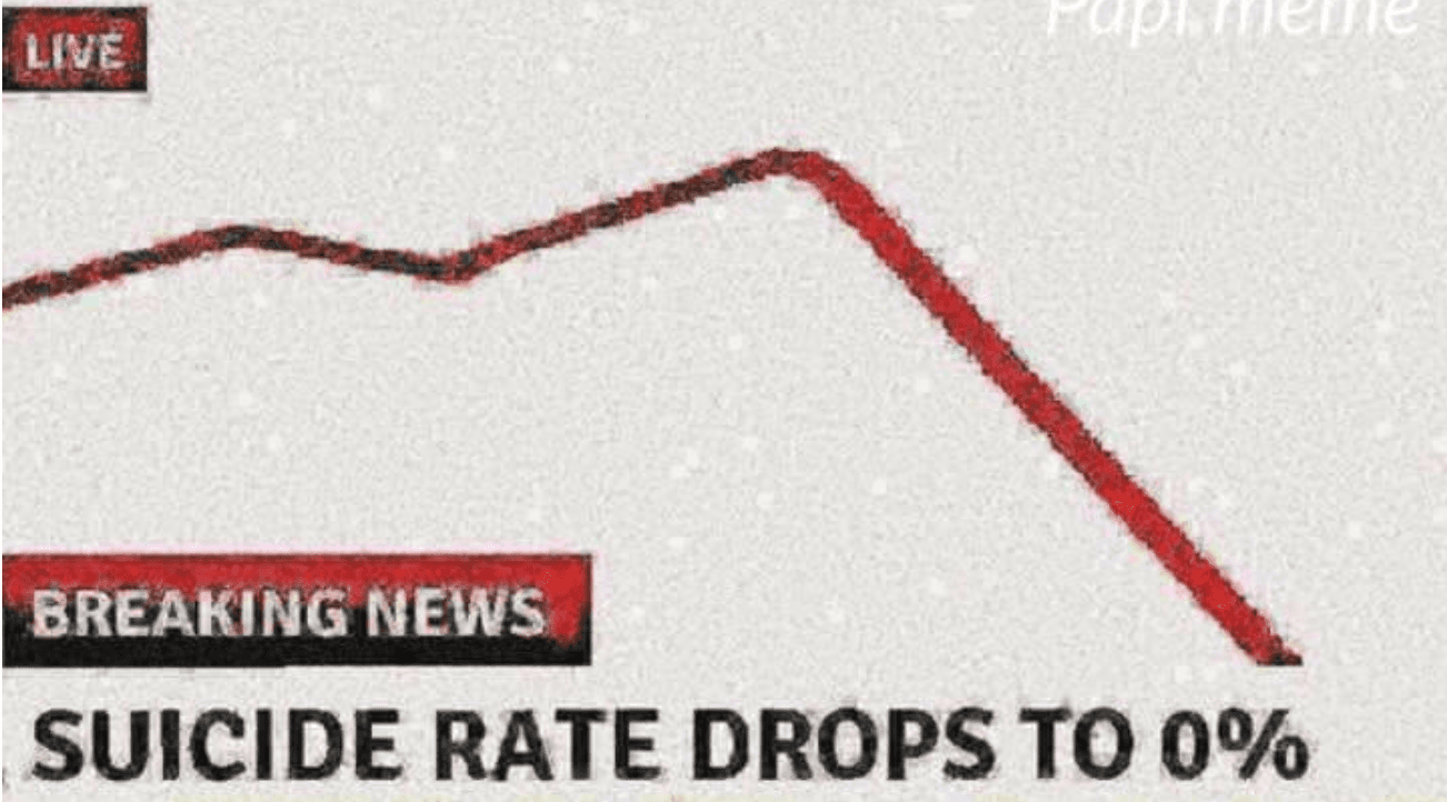 Suicide Rate Drops to 0% meme template - Suicide Rate Drops to 0