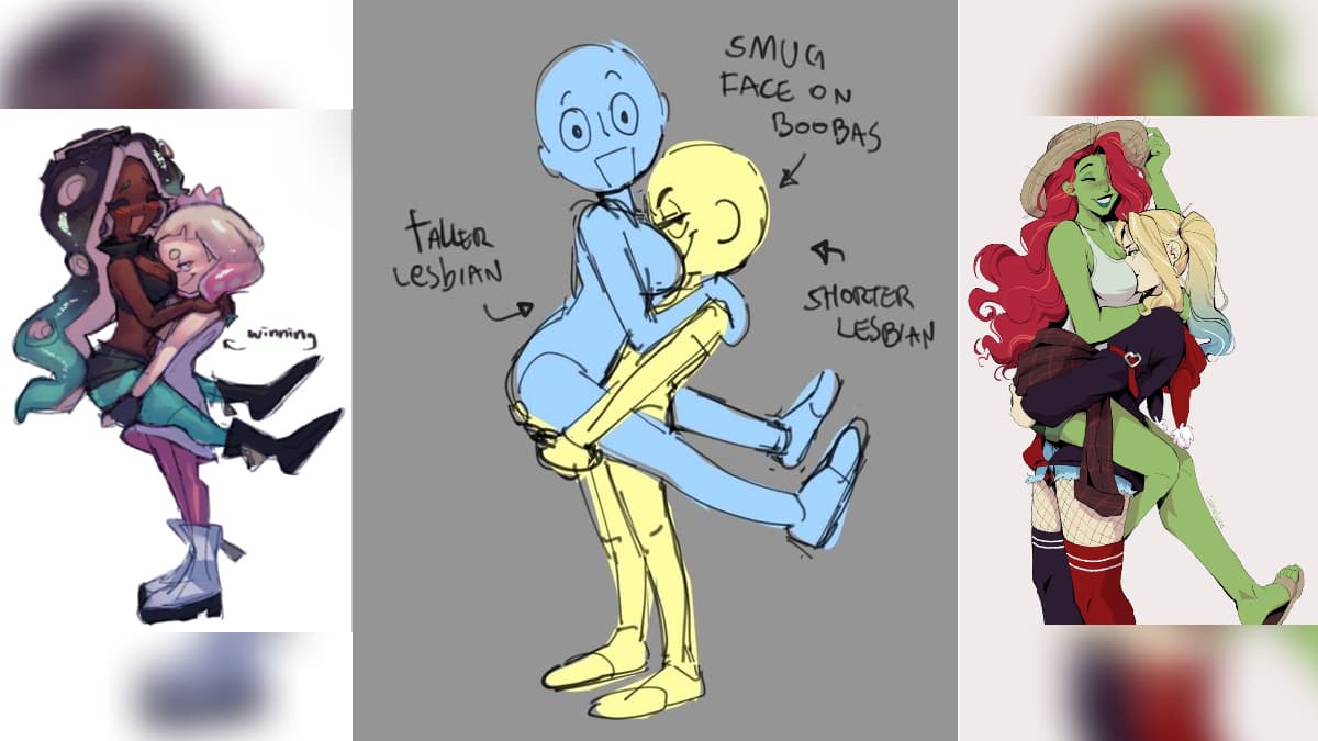 Tall and Short Lesbians Smug Face On Boobas Pose meme template - Tall and Short Lesbians