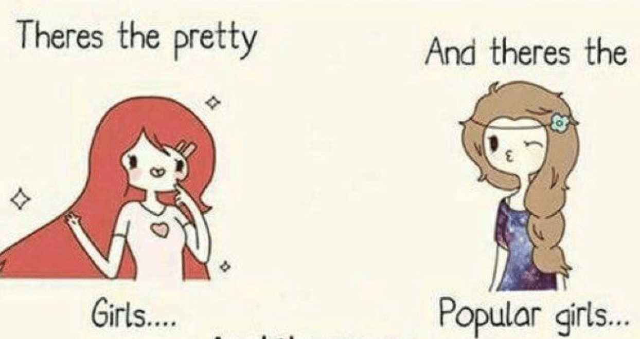 There's The Pretty Girls.... And There's The Popular Girls... And I Look Like meme template - Pretty Girls Popular Girls