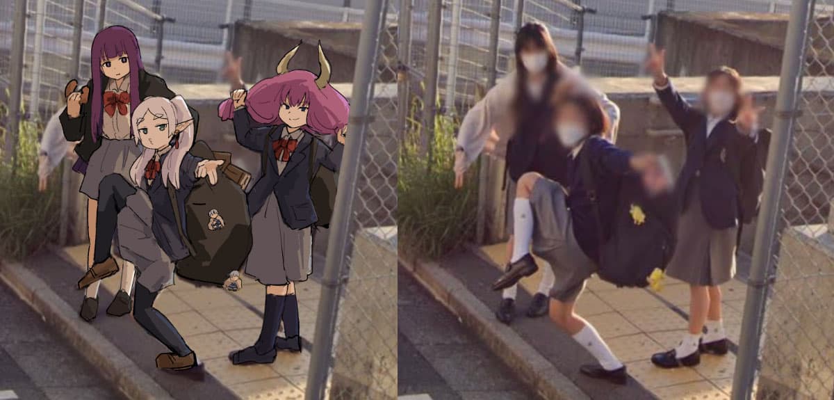 Three Girls Posing In Google Street View meme template - Three Girls Posing In Google Street View