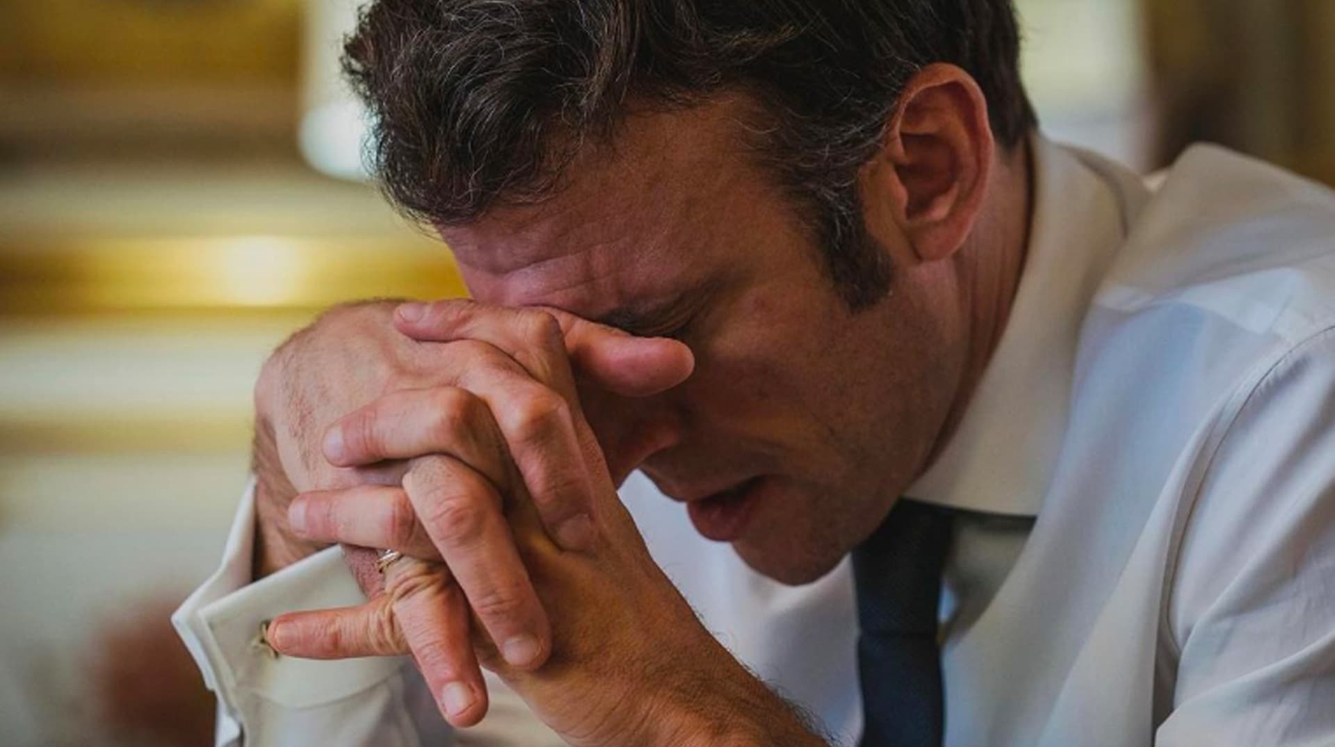 Troubled Macron / Sad Macron meme template - Troubled Macron