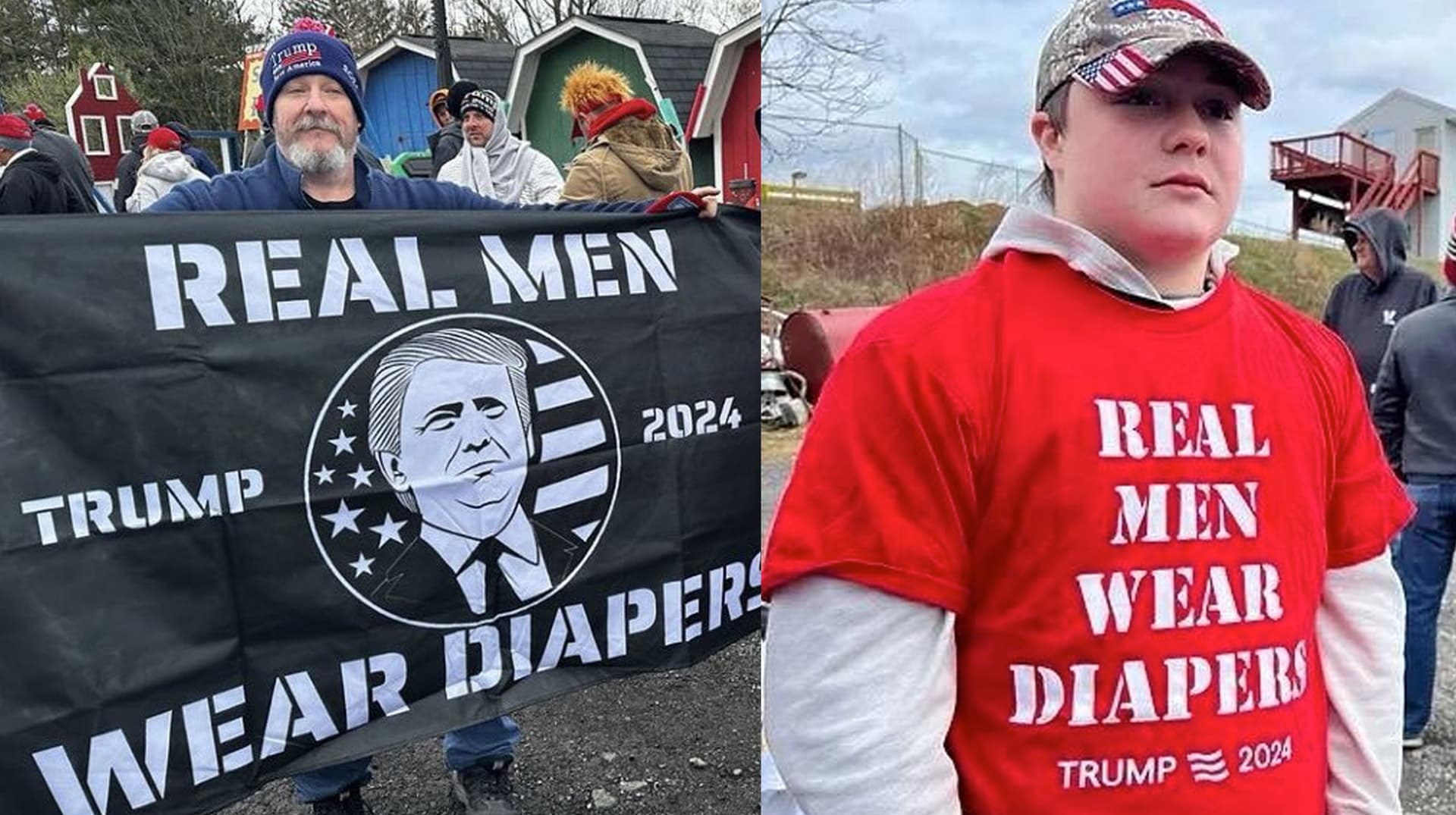 Trump Supporters Wearing Diapers / Real Men Wear Diapers meme template - Trump supporters wearing diapers