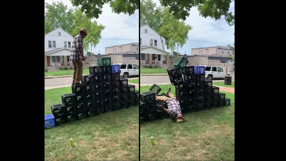 Walking On Milk Crates Challenge meme template - Milk Crate Challenge