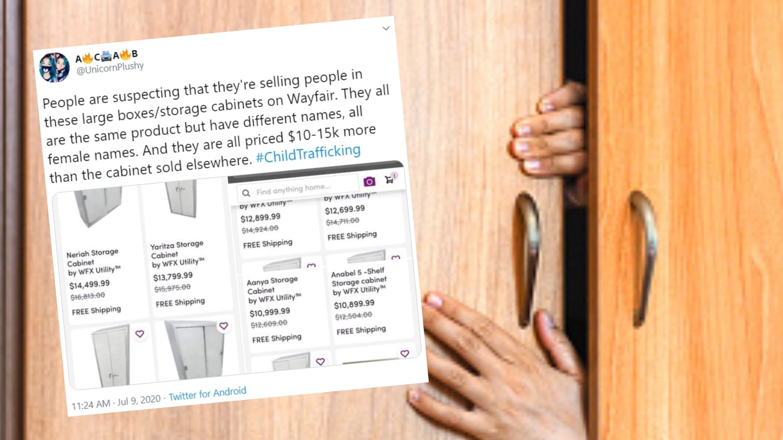 Wayfair Human Trafficking Conspiracy Theory meme template - Wayfair Conspiracy