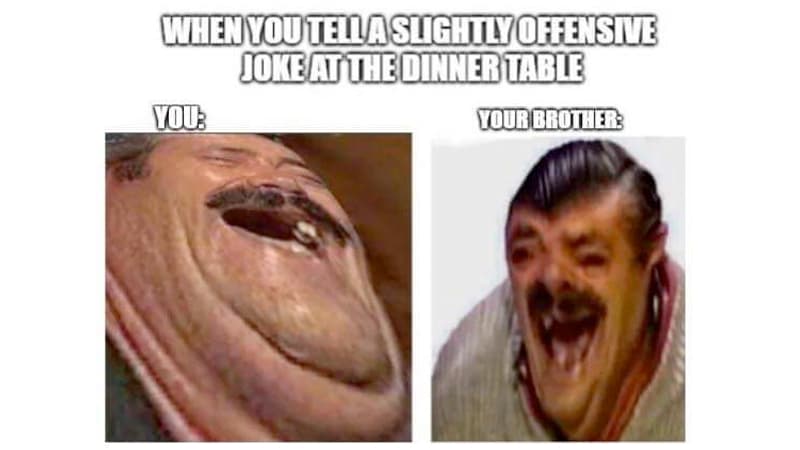 When You Tell a Slightly Offensive Joke at the Dinner Table meme template - Offensive Joke Dinner