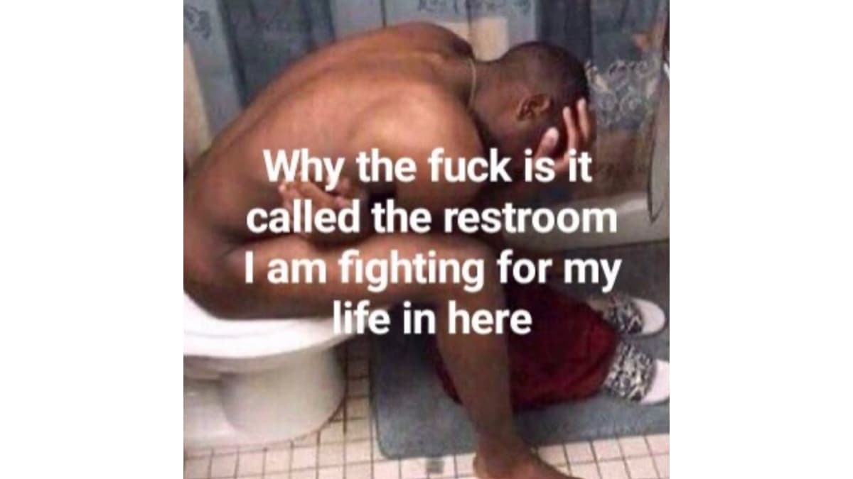 Why Is It Called The Restroom I Am Literally Fighting For My Life In Here meme template - Fighting For My Life Restroom